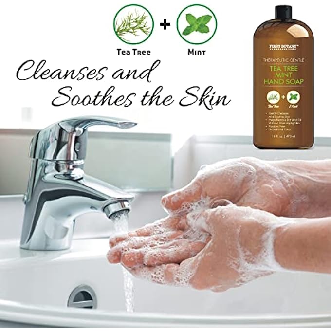 First Botany TEA TREE MINT HAND SOAP - LIQUID HAND SOAP WITH PEPPERMINT, JOJOBA AND COCONUT OIL - MULTIPURPOSE LIQUID SOAP IN PUMP DISPENSER - NATURAL BATHROOM SOAP & LIQUID HAND WASH - 16 FL OZ - Image 2